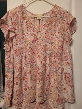 Cynthia Rowley Cream Blouse with Pink and Orange Paisley
